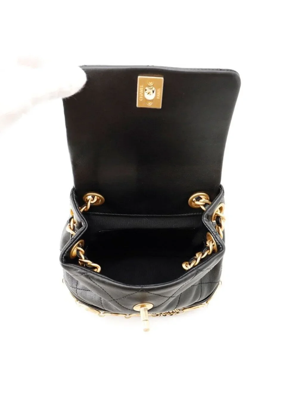 Chanel Backpack Quilted CC Logo Icon Chain Leather Black
